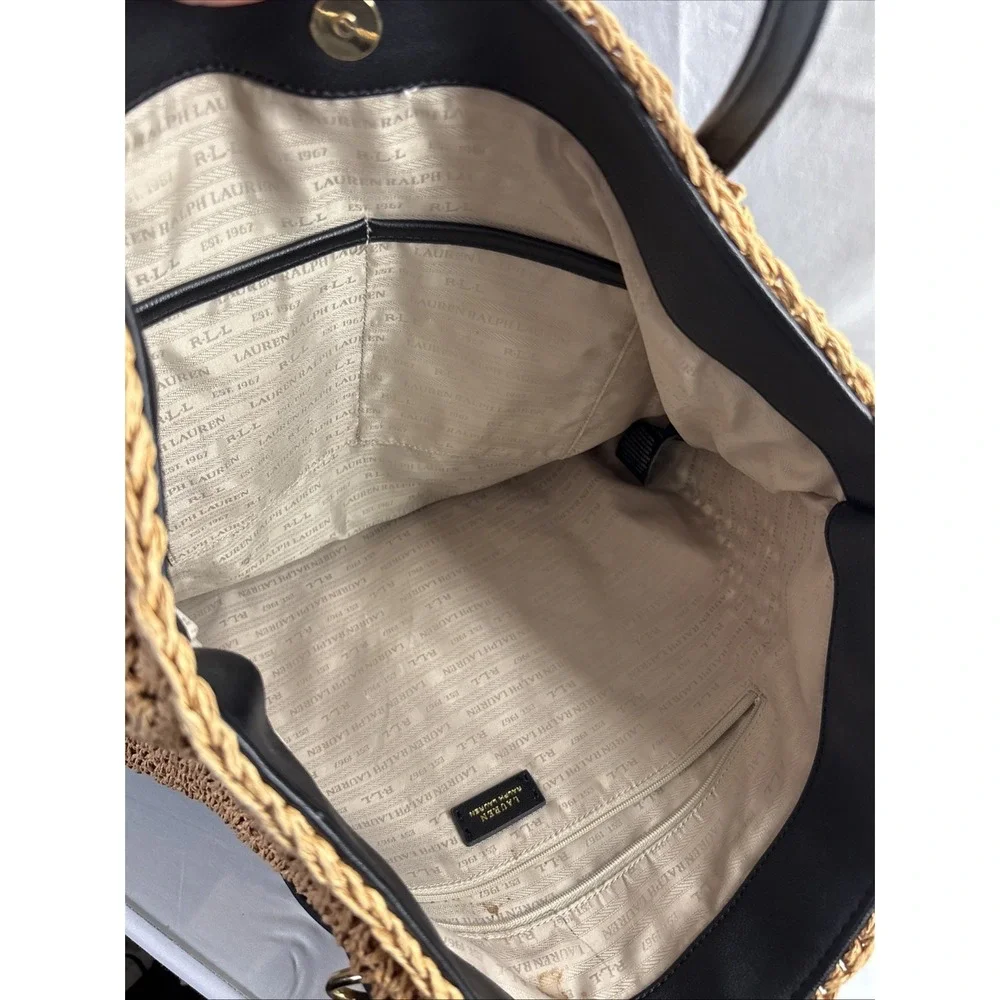 Lauren Ralph Lauren Raffia Brown Tote Bag Designer Preppy Coastal Resort